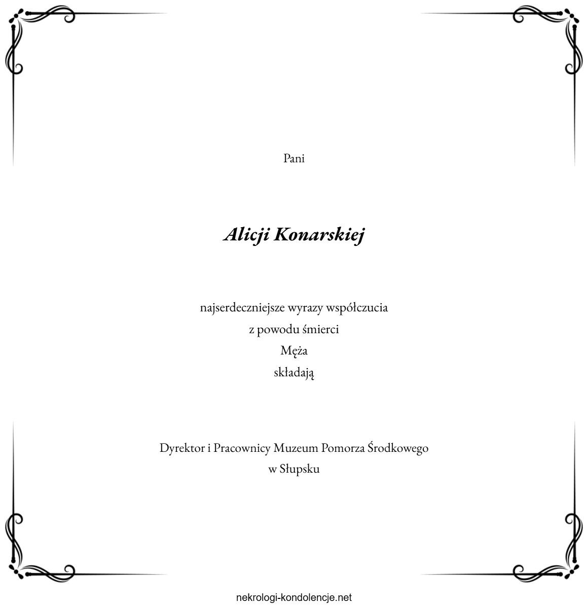 Kondolencje - Alicja Konarska