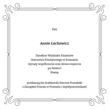 Kondolencje - Anna Lachowicz