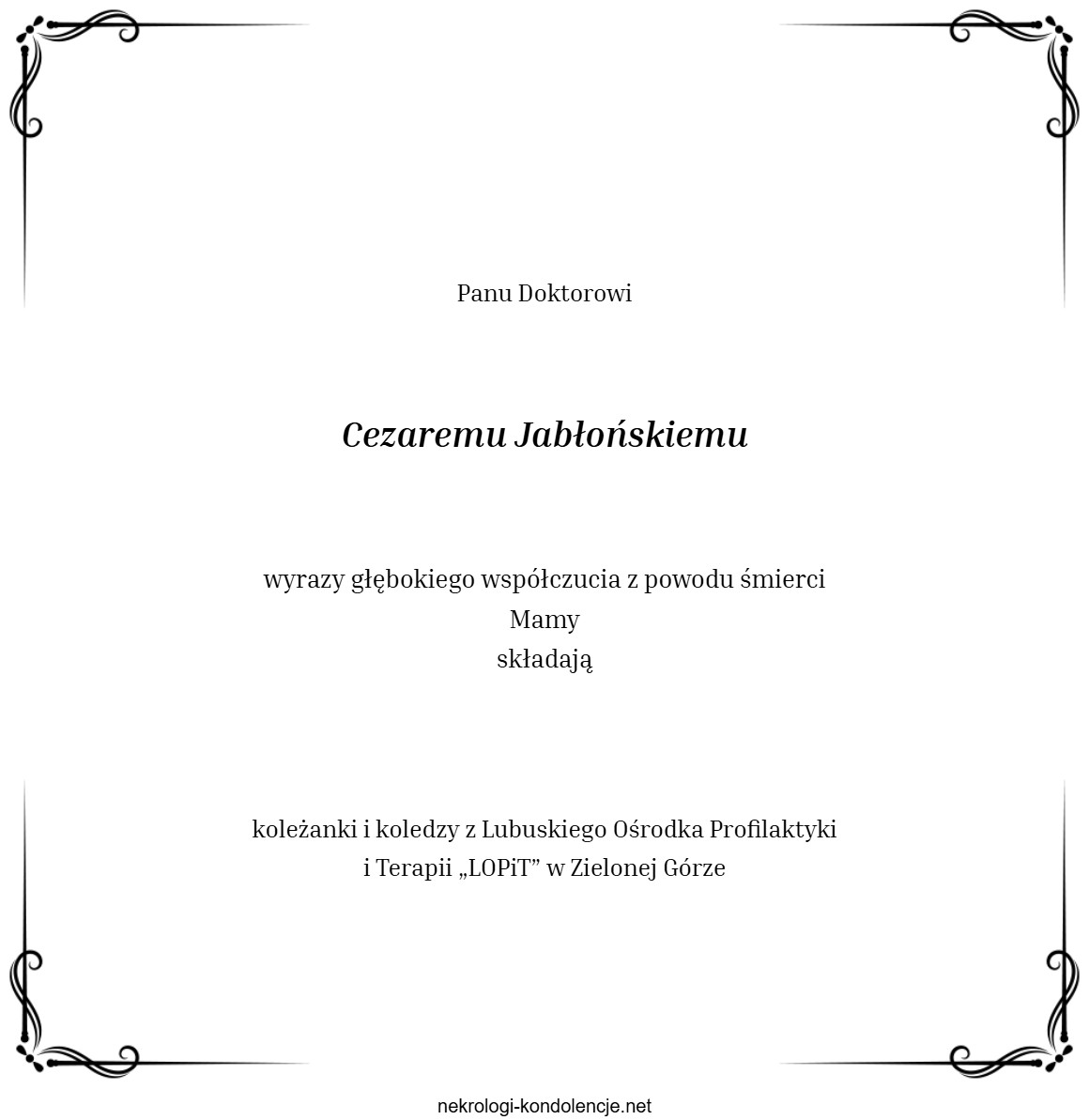 Kondolencje - Cezary Jabłoński