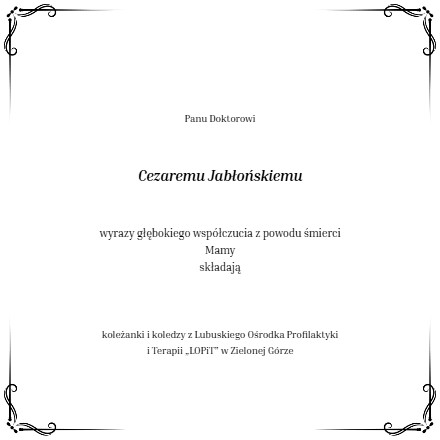 Kondolencje Cezary Jabłoński