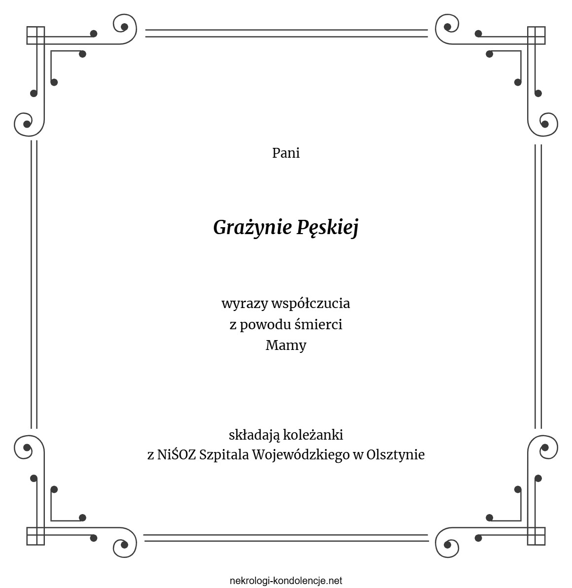 Kondolencje - Grażyna Pęska