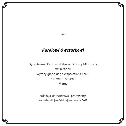 Kondolencje - Karol Owczarek