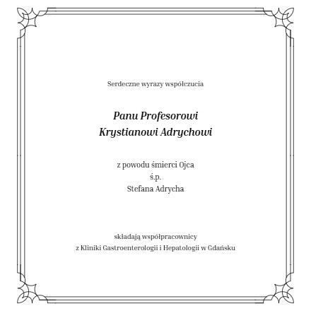 Kondolencje - Krystian Adrych