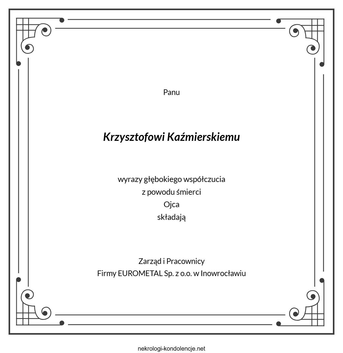 Kondolencje - Krzysztof Kaźmierski