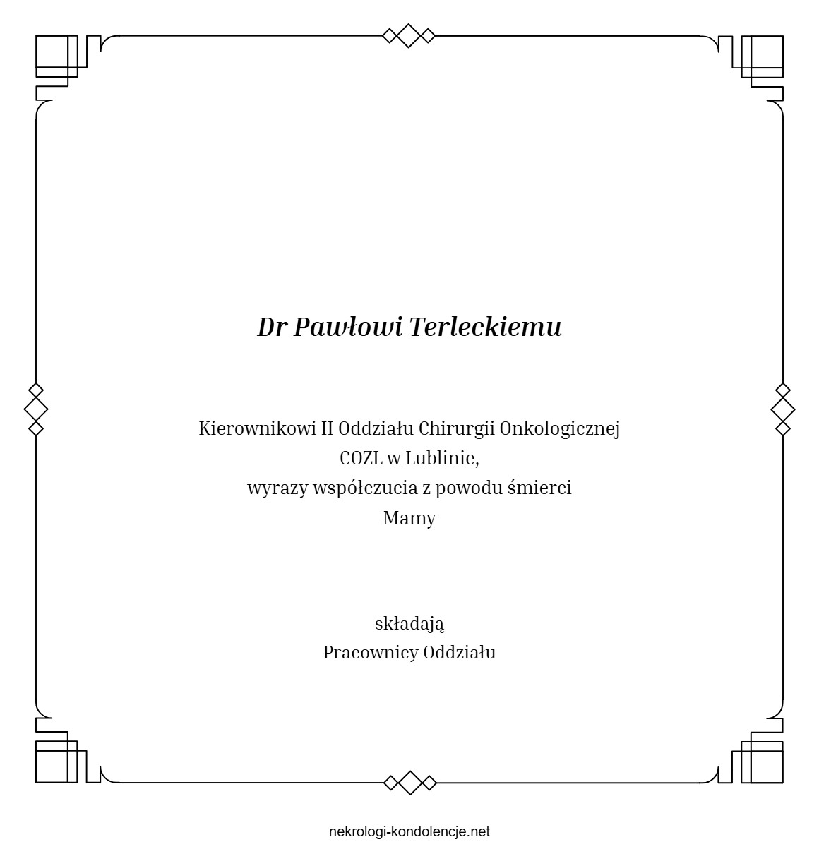 Kondolencje - Paweł Terlecki