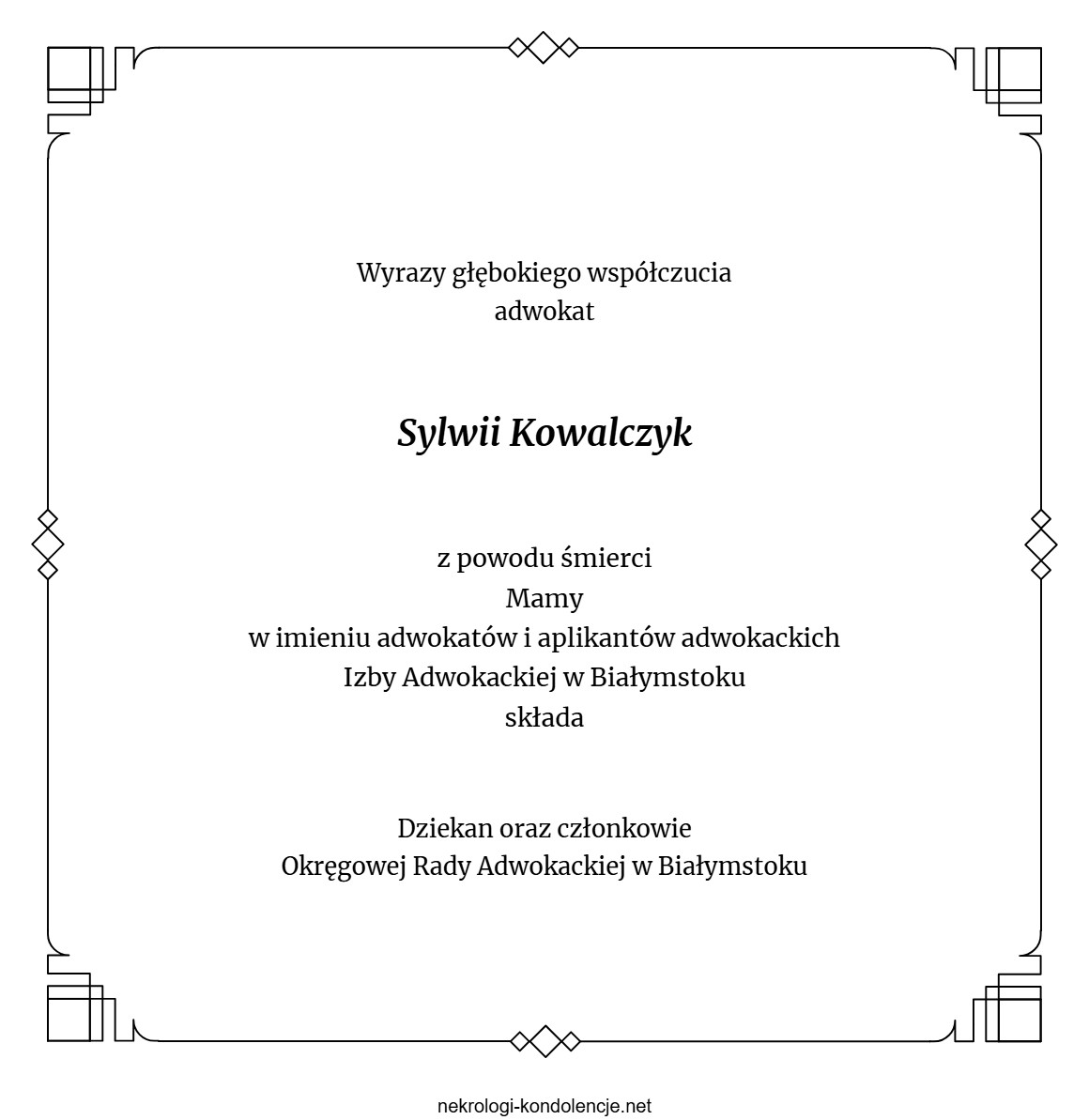 Kondolencje - Sylwia Kowalczyk