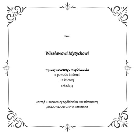 Kondolencje Wiesław Mytych