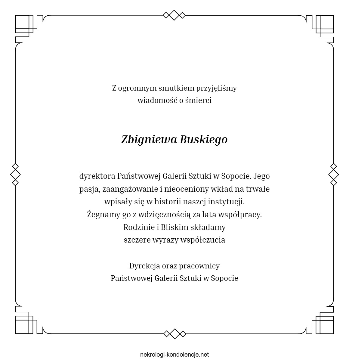 Kondolencje - Zbigniew Buski