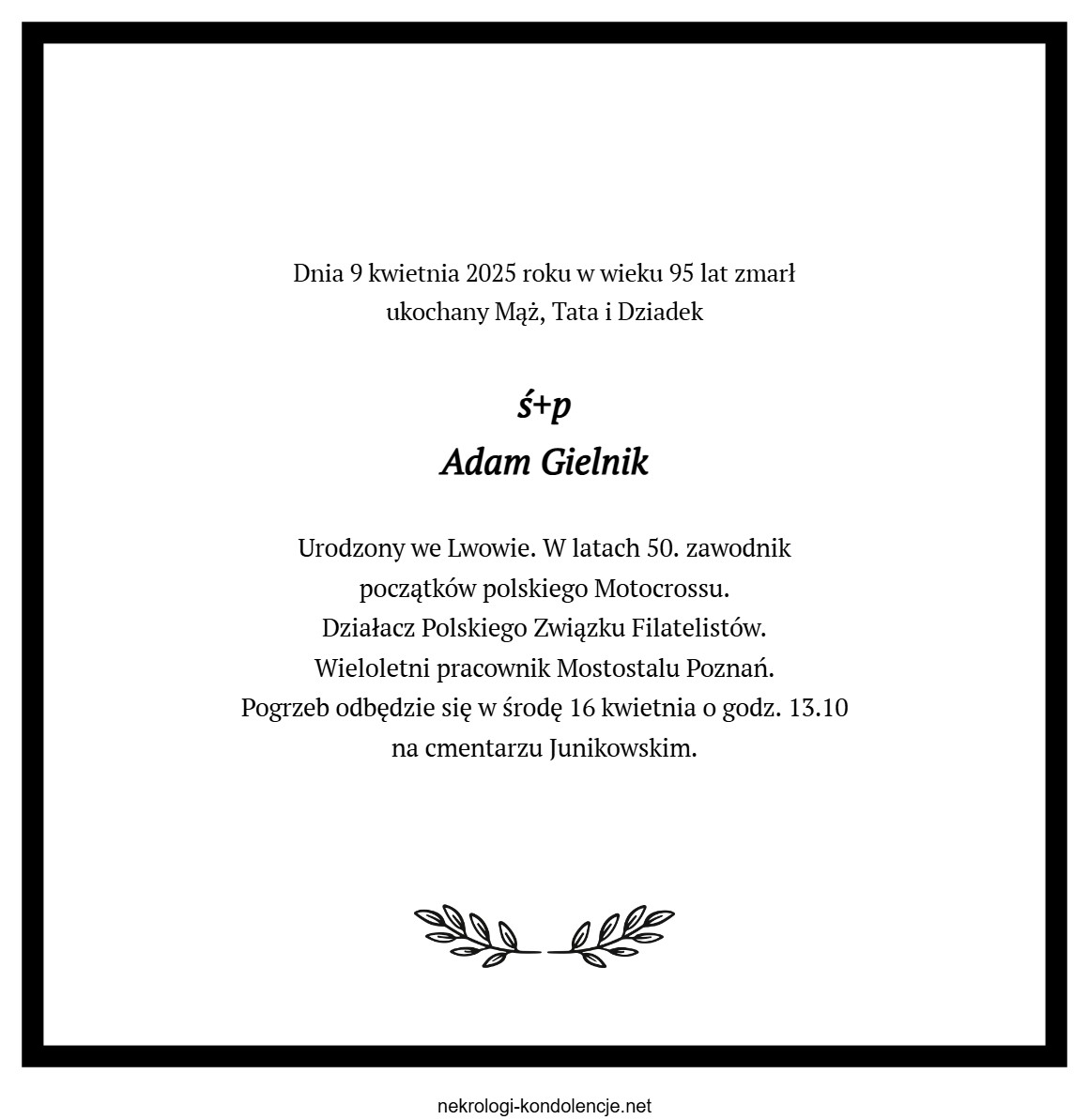 Nekrolog - Adam Gielnik Nekrolog - Adam Gielnik