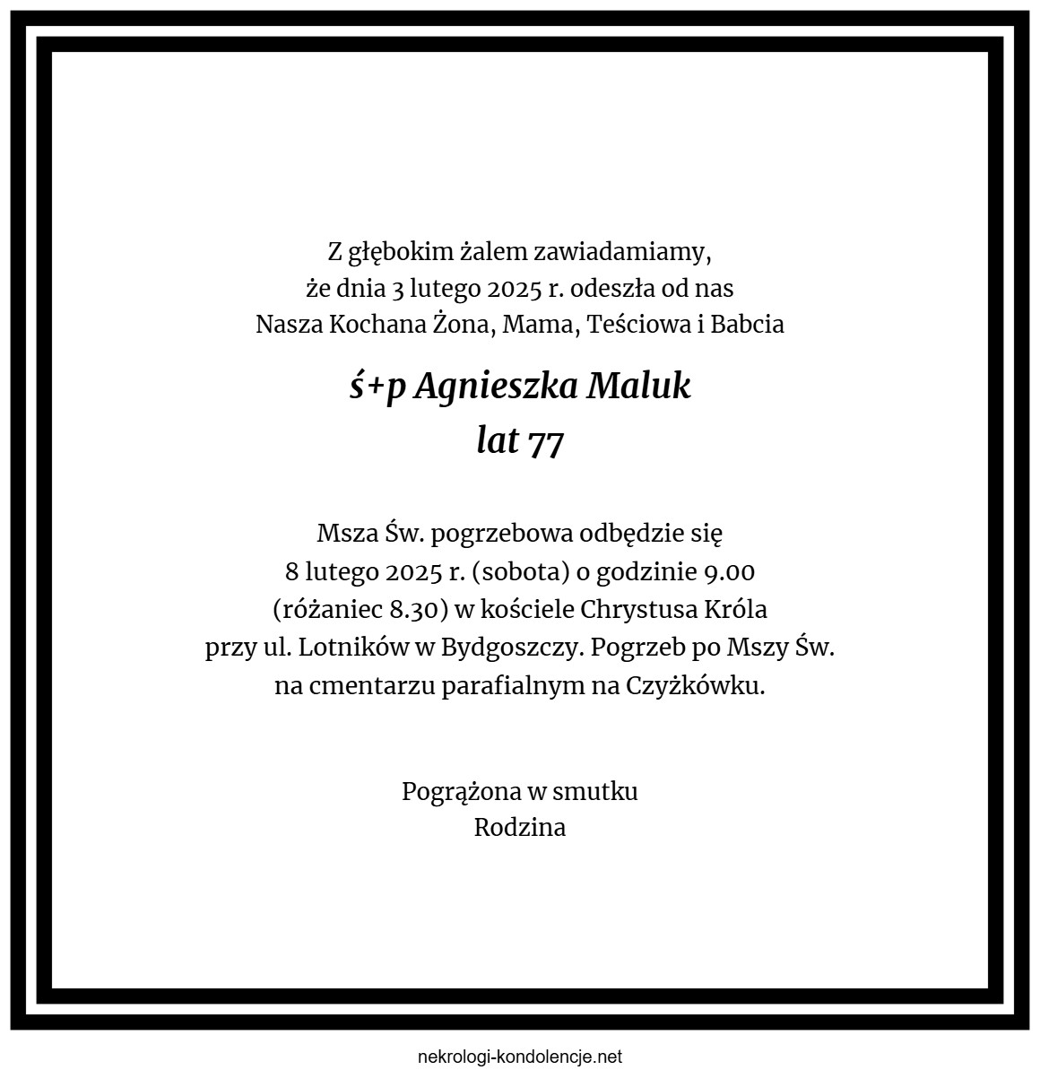 Nekrolog - Agnieszka Maluk Nekrolog - Agnieszka Maluk