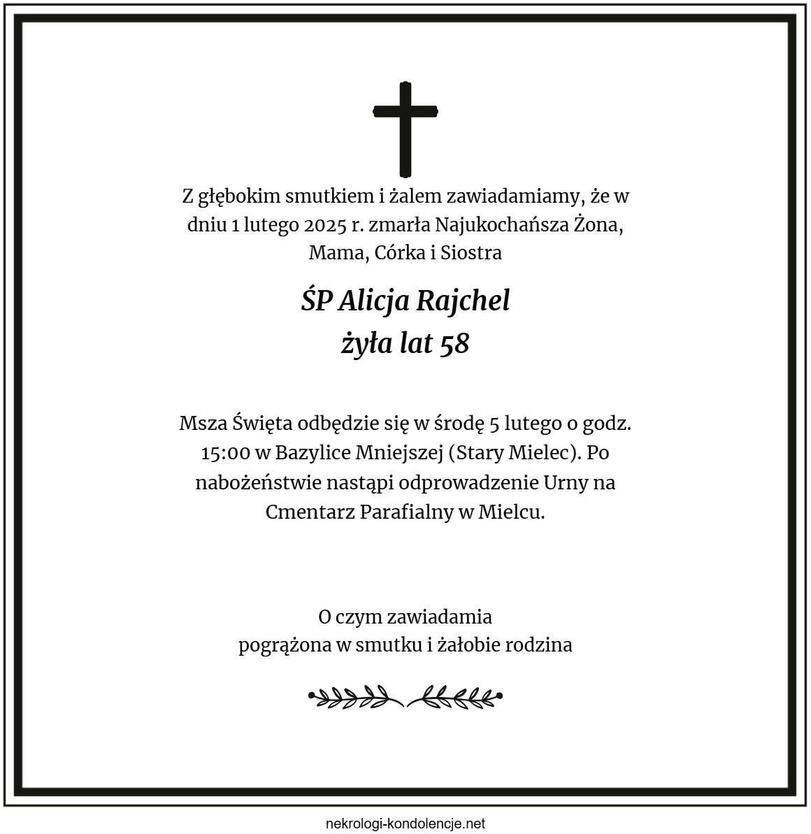 Nekrolog - Alicja Rajchel Nekrolog - Alicja Rajchel