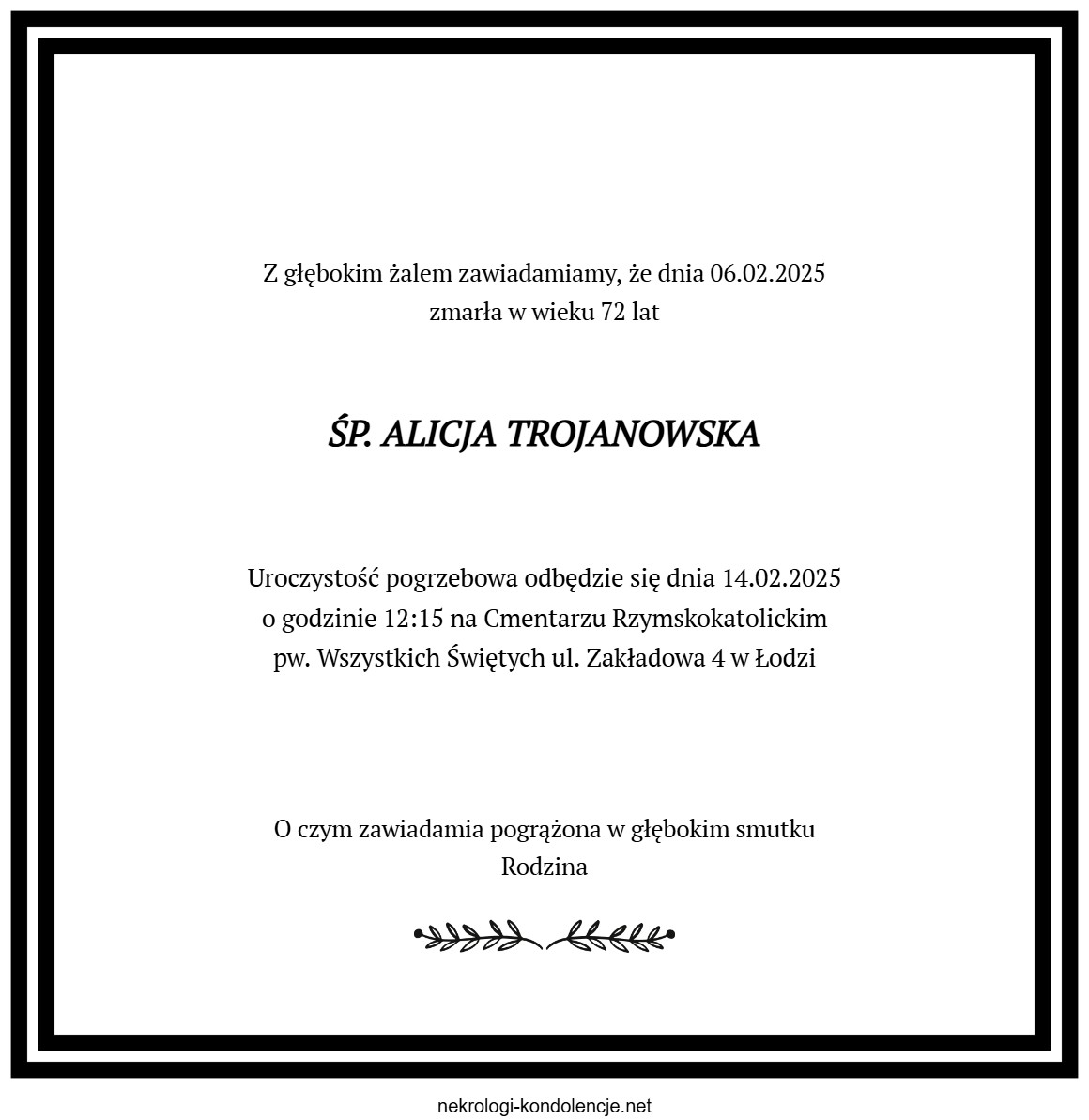 Nekrolog - Alicja Trojanowska Nekrolog - Alicja Trojanowska