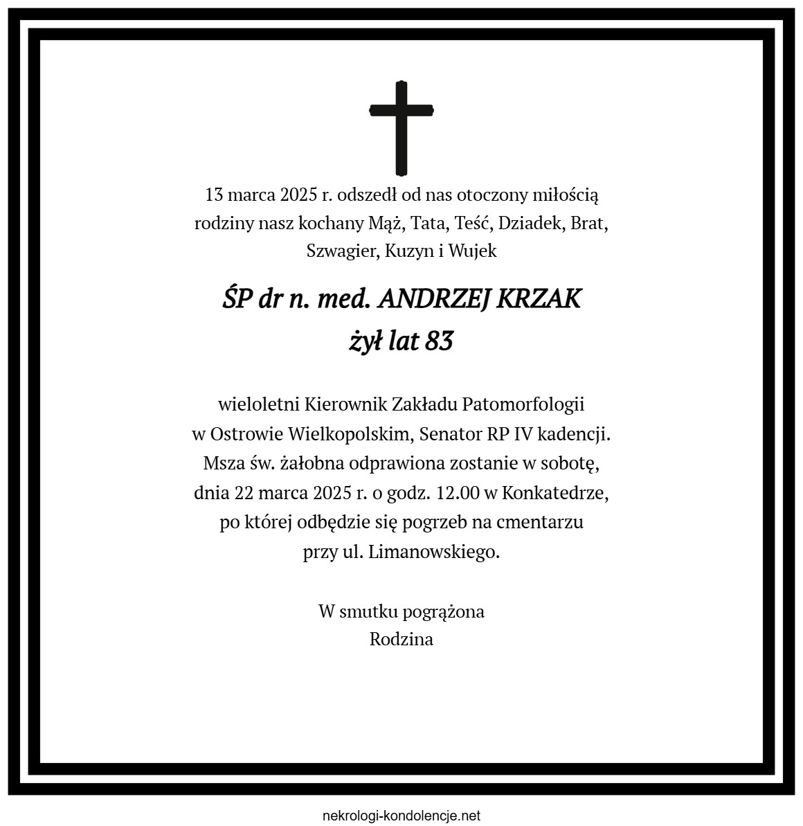 Nekrolog - Andrzej Krzak Nekrolog - Andrzej Krzak