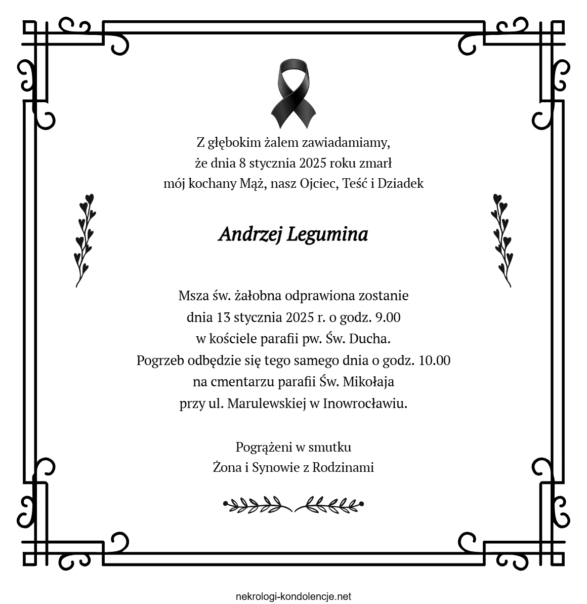 Nekrolog - Andrzej Legumina Nekrolog - Andrzej Legumina