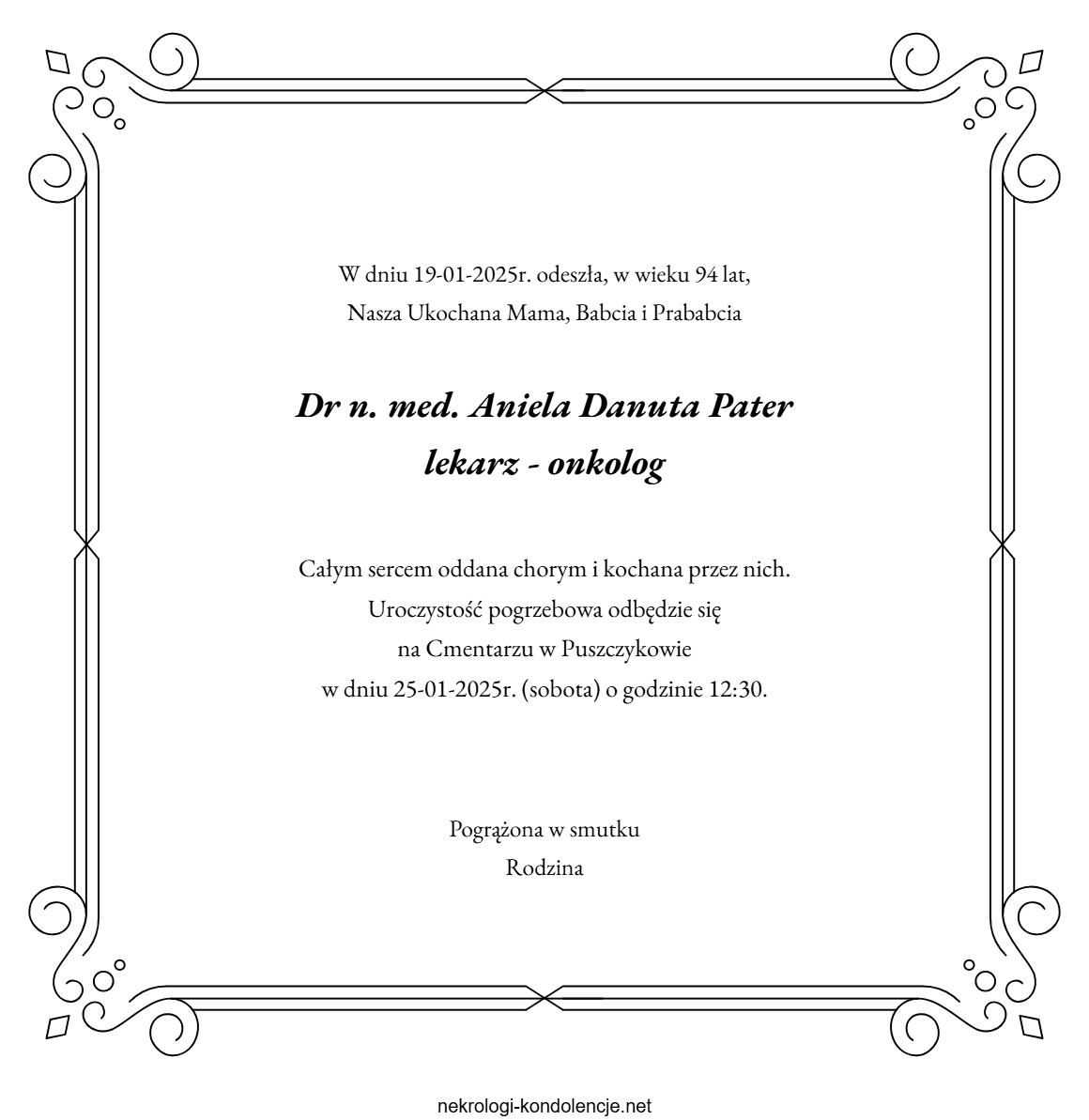Nekrolog - Aniela Danuta Pater Nekrolog - Aniela Danuta Pater