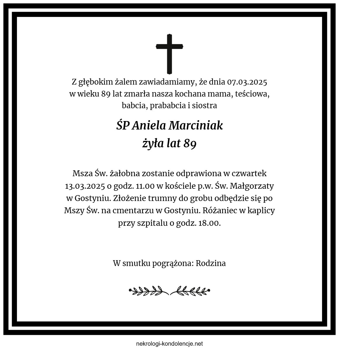 Nekrolog - Aniela Marciniak Nekrolog - Aniela Marciniak