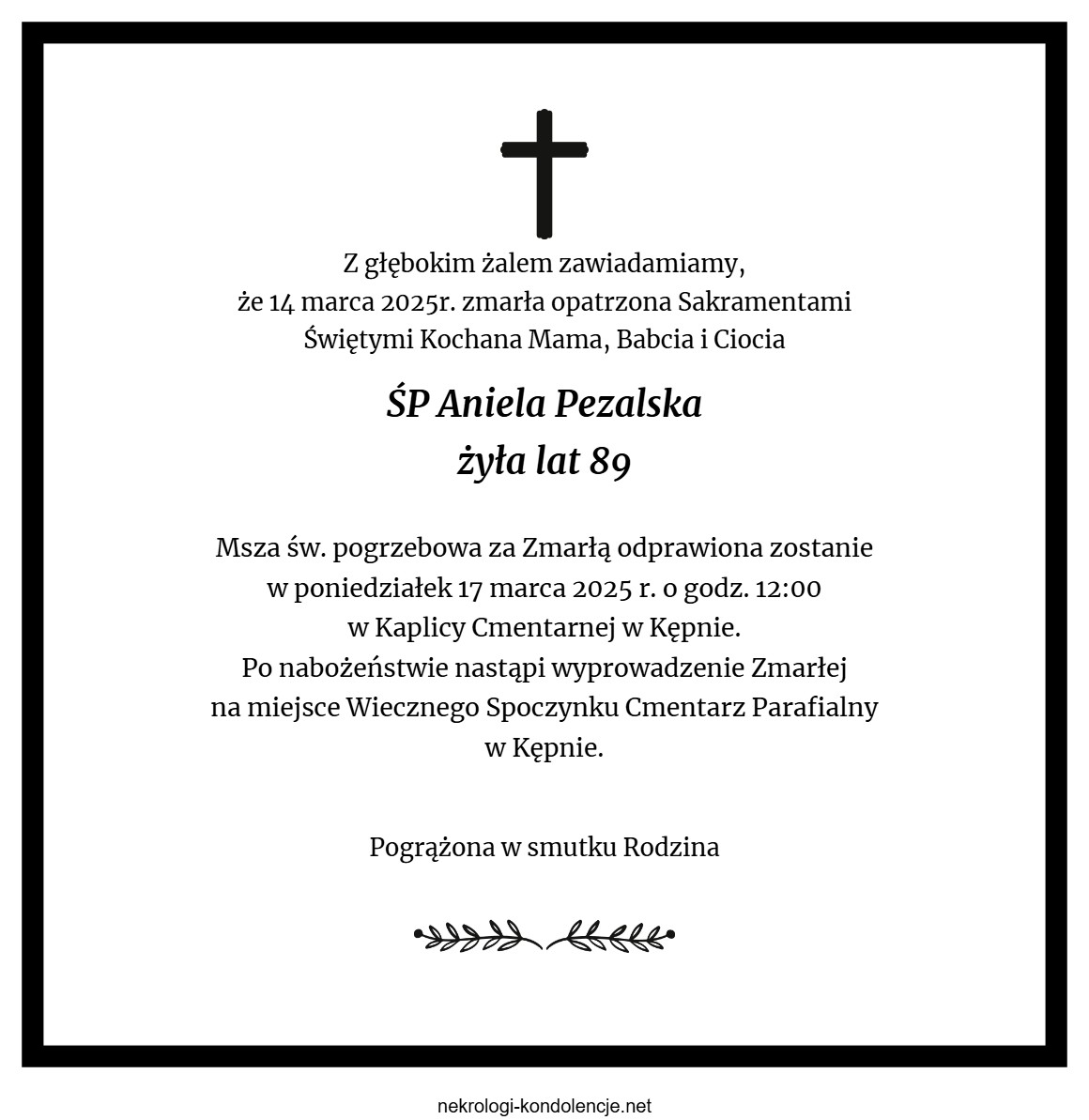 Nekrolog - Aniela Pezalska Nekrolog - Aniela Pezalska
