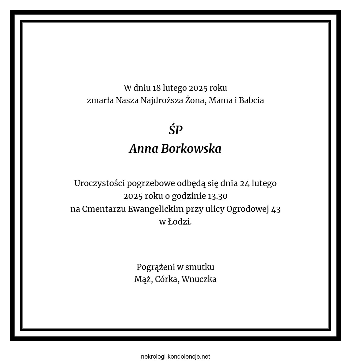 Nekrolog - Anna Borkowska Nekrolog - Anna Borkowska