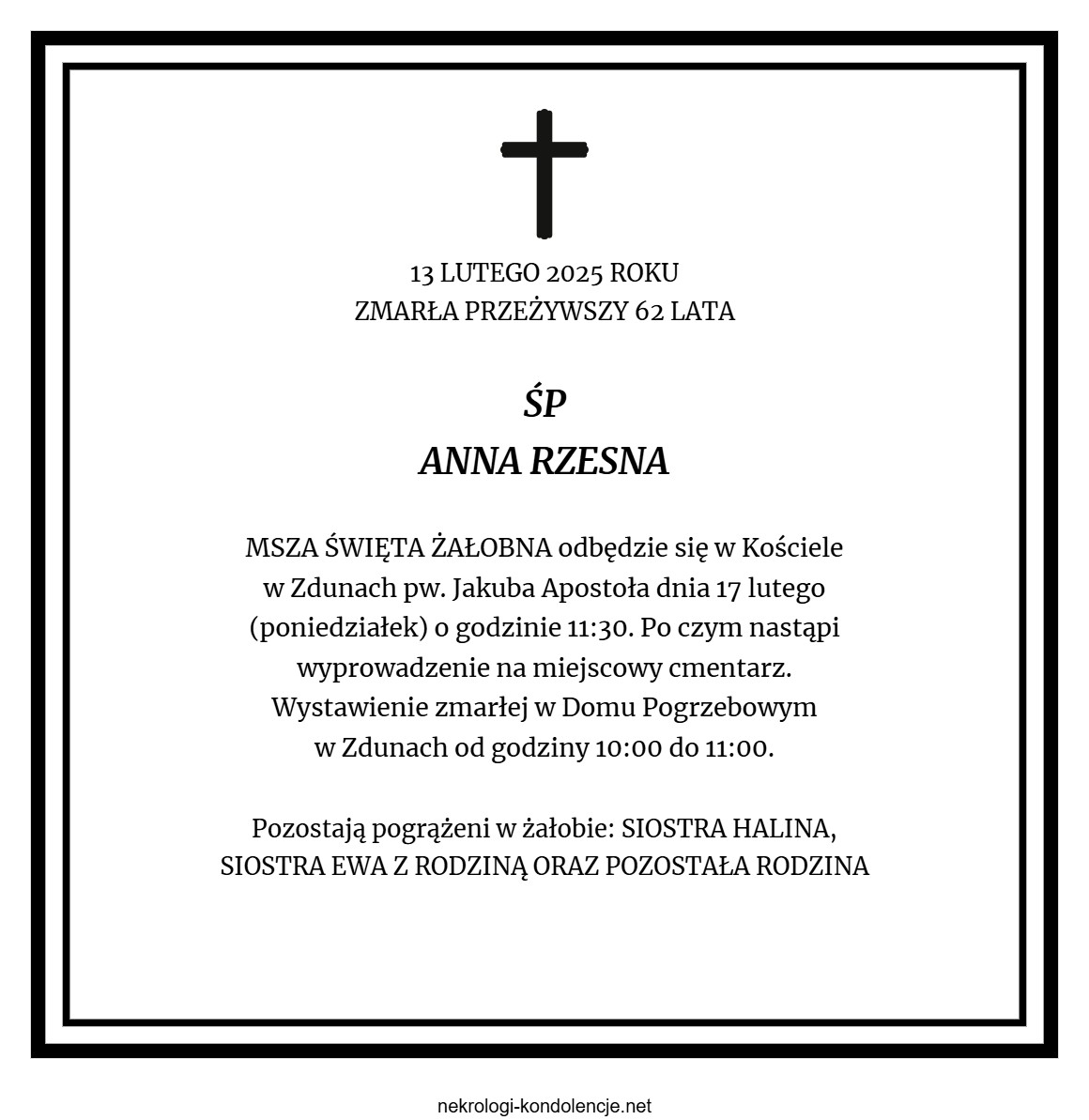 Nekrolog - Anna Rzesna Nekrolog - Anna Rzesna