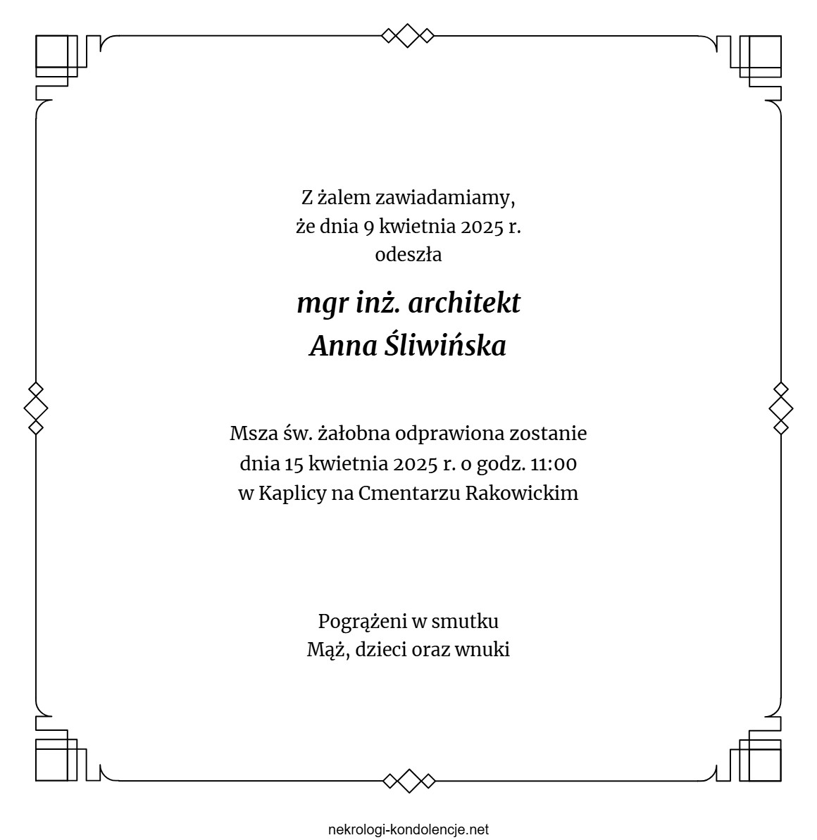 Nekrolog - Anna Śliwińska Nekrolog - Anna Śliwińska