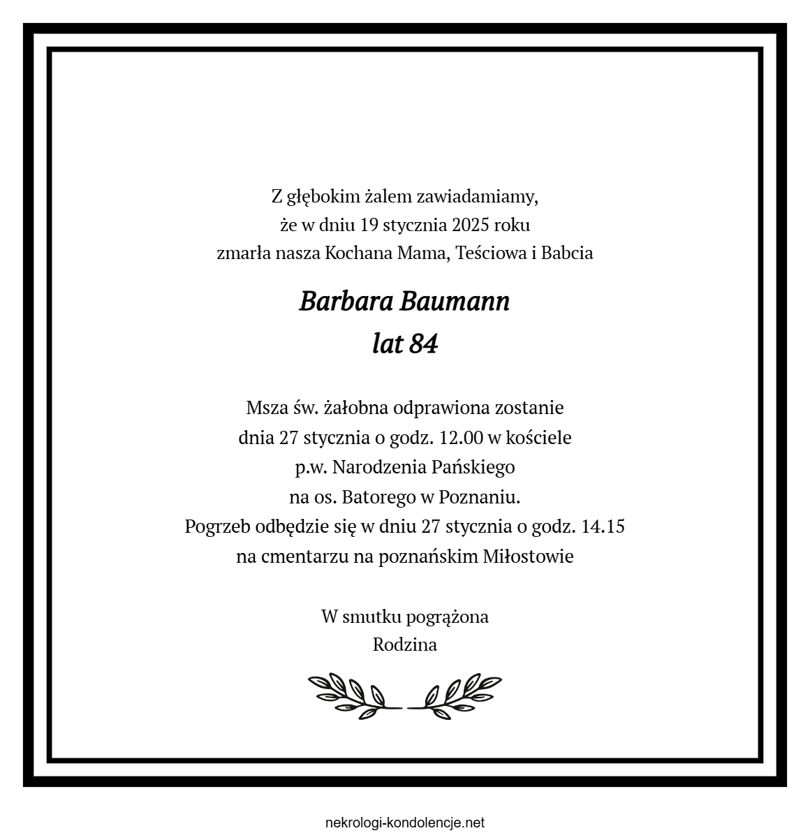 Nekrolog - Barbara Baumann Nekrolog - Barbara Baumann