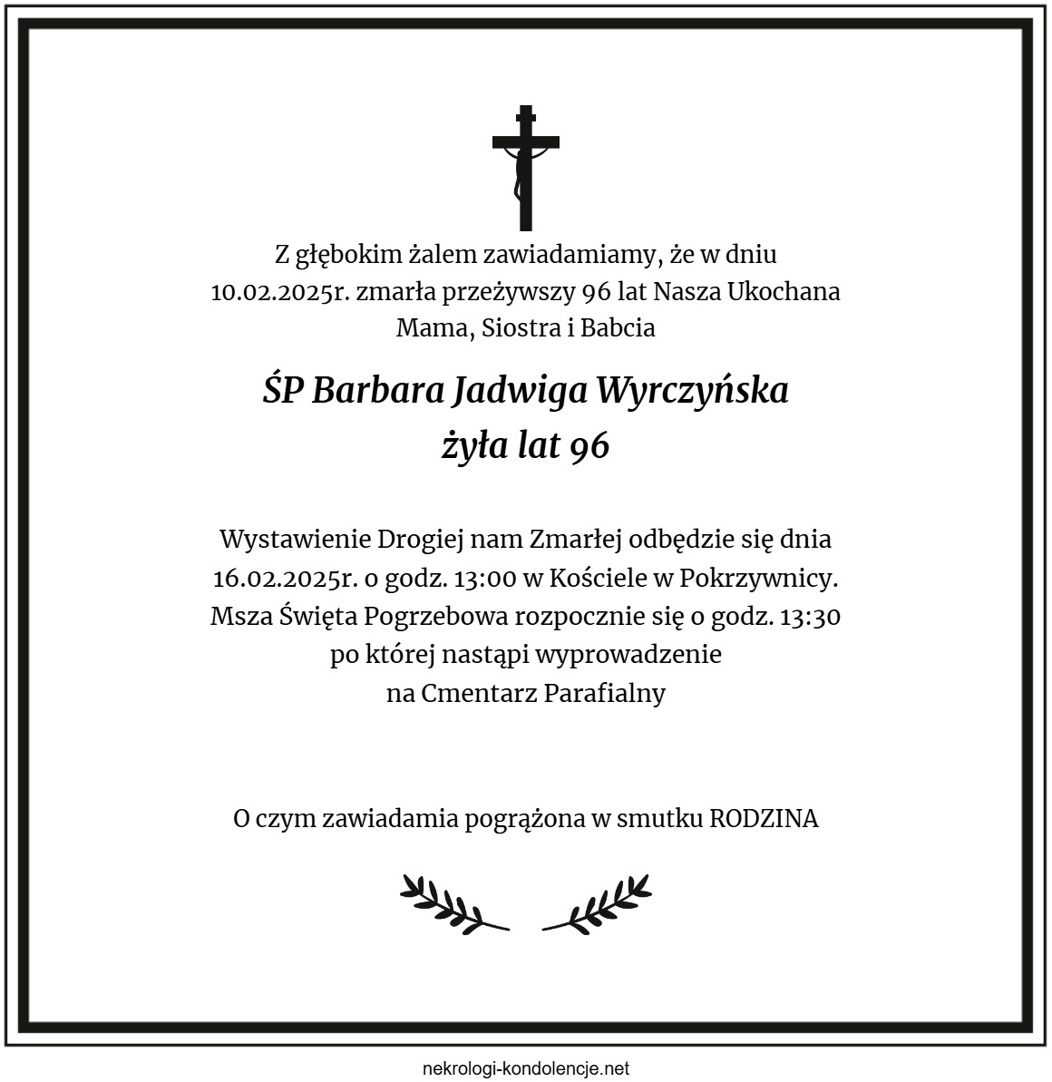 Nekrolog - Barbara Jadwiga Wyrczyńska Nekrolog - Barbara Jadwiga Wyrczyńska