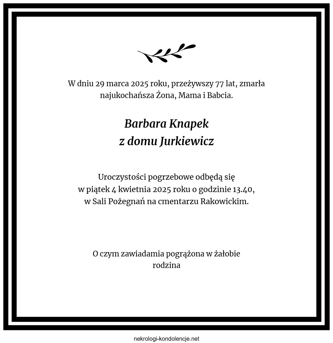 Nekrolog - Barbara Knapek Nekrolog - Barbara Knapek