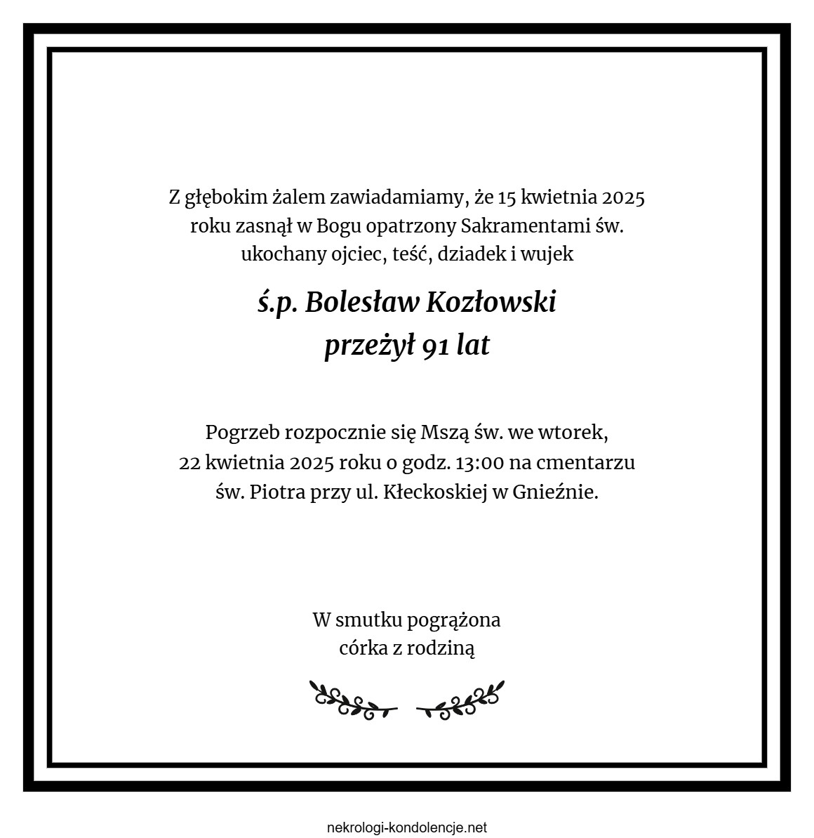 Nekrolog - Bolesław Kozłowski Nekrolog - Bolesław Kozłowski