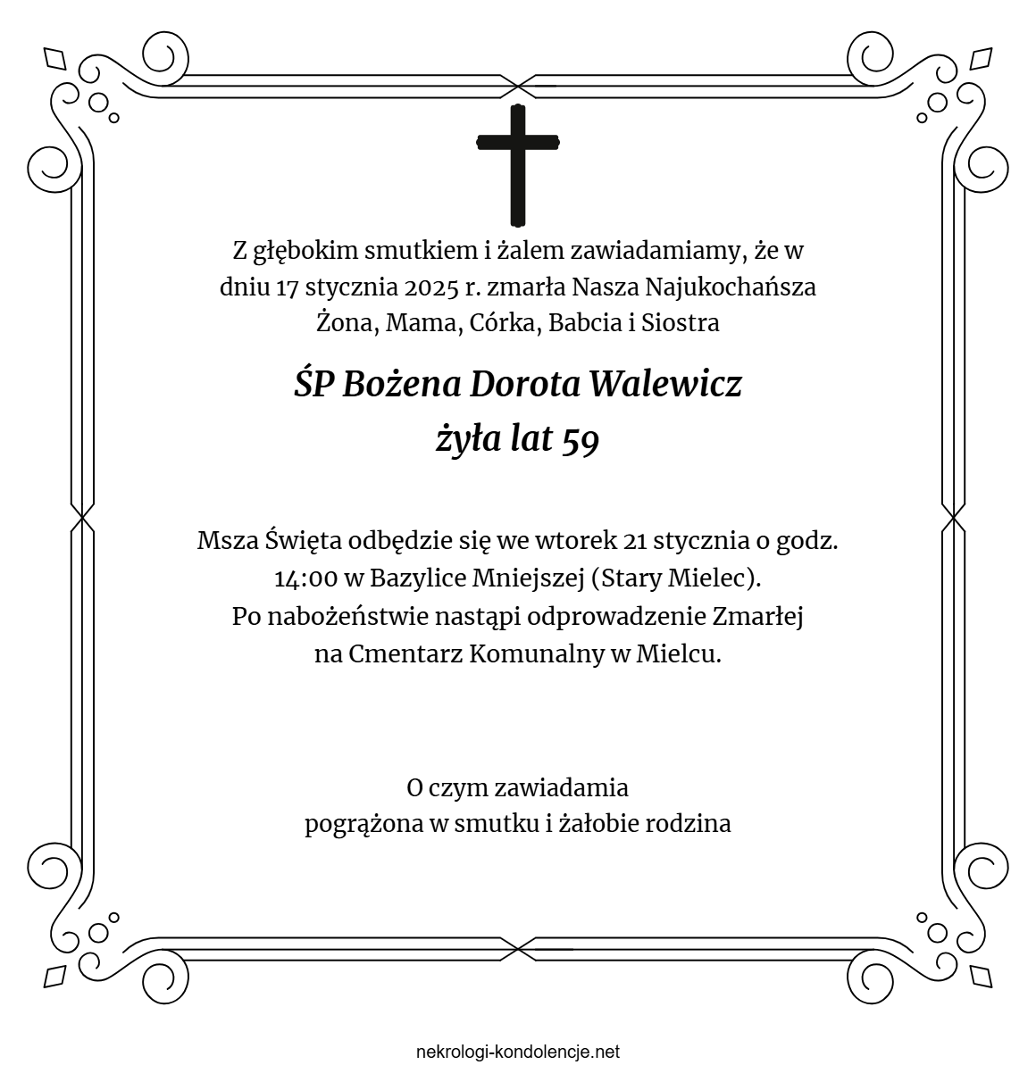 Nekrolog - Bożena Dorota Walewicz Nekrolog - Bożena Dorota Walewicz