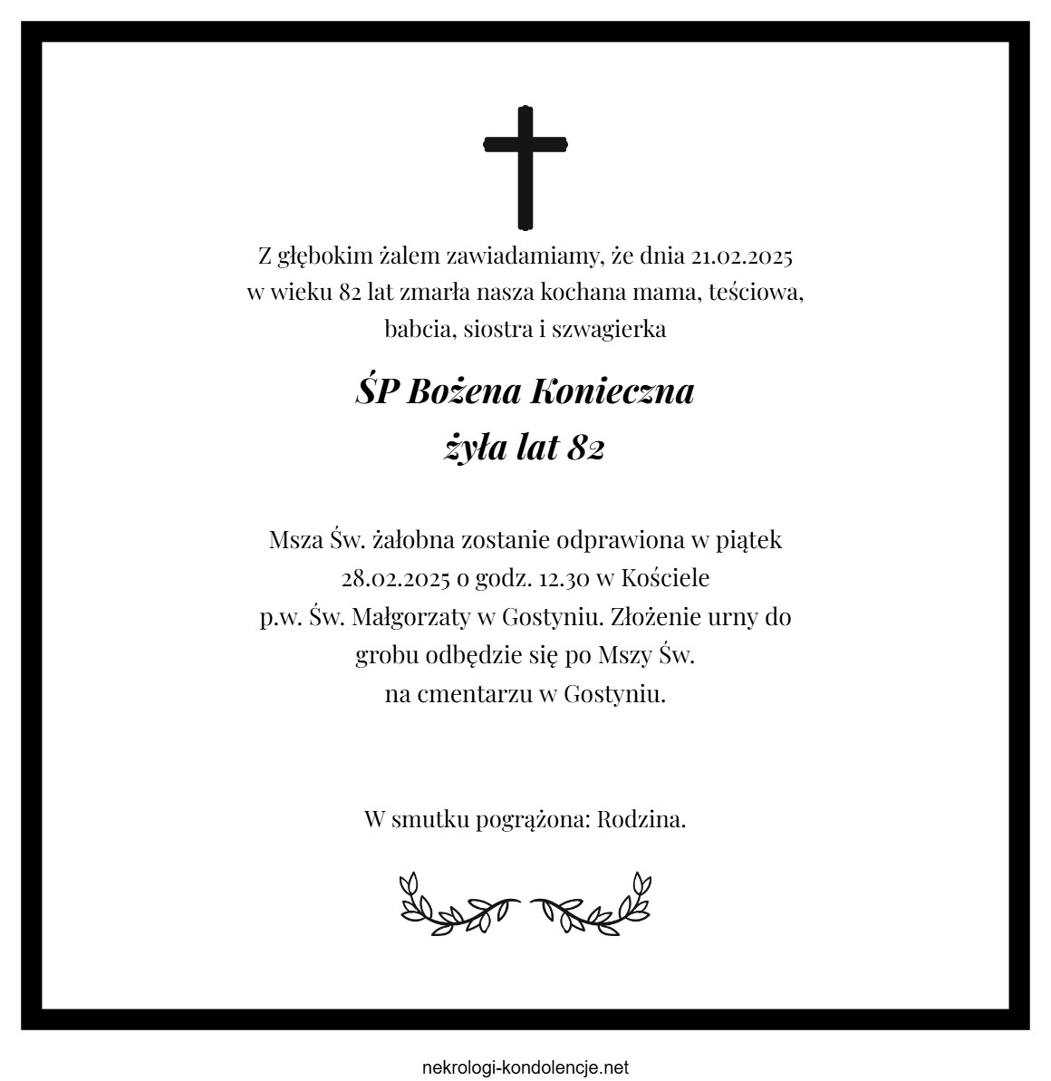 Nekrolog - Bożena Konieczna Nekrolog - Bożena Konieczna