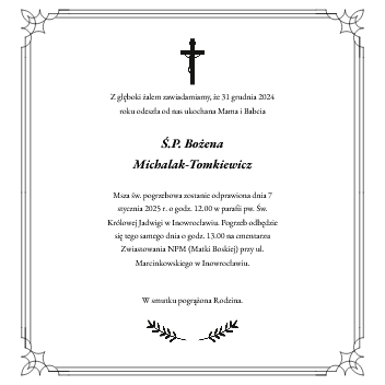 Nekrolog - Bożena Michalak-Tomkiewicz
