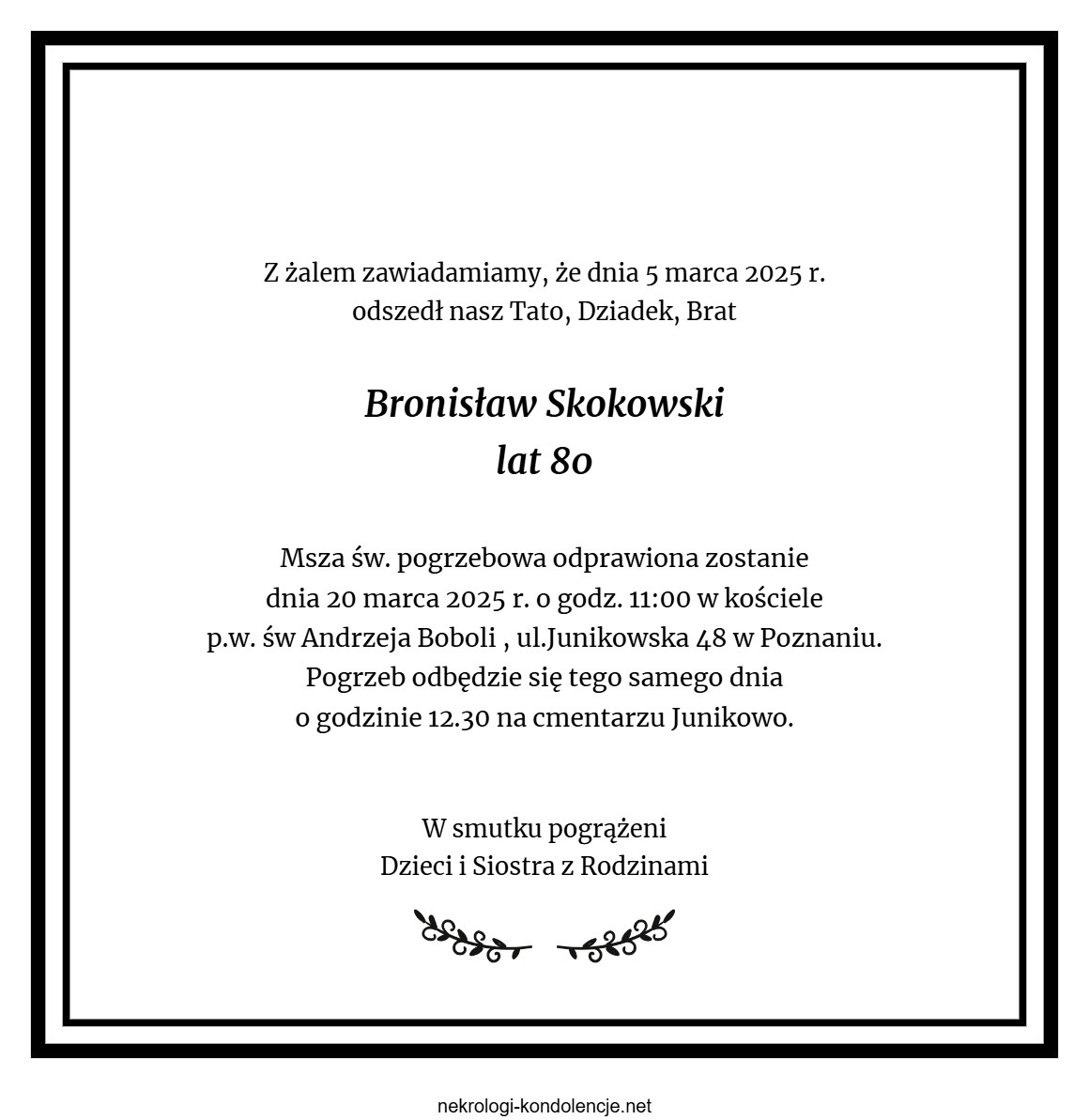 Nekrolog - Bronisław Skokowski Nekrolog - Bronisław Skokowski