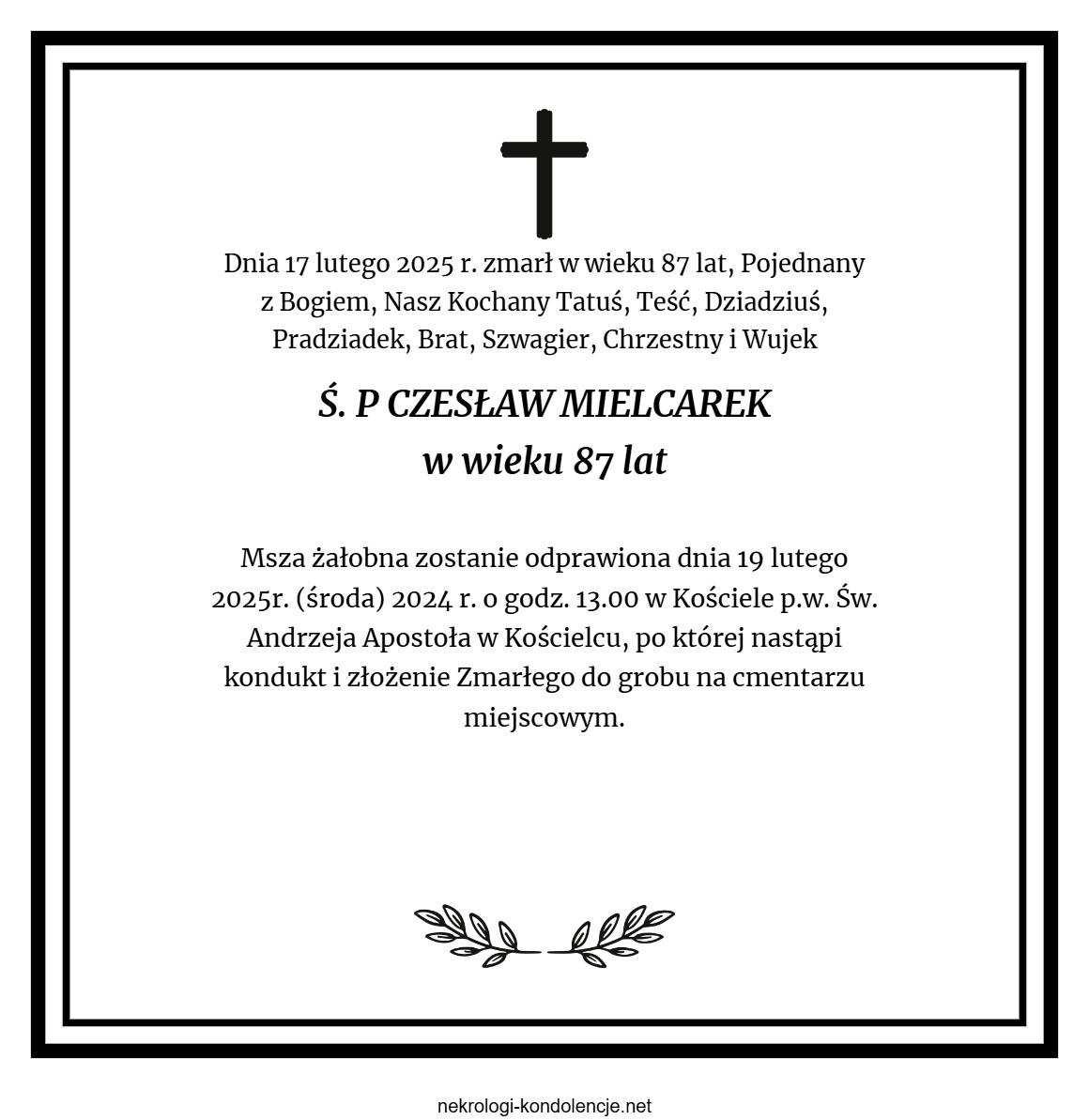 Nekrolog - Czesław Mielcarek Nekrolog - Czesław Mielcarek