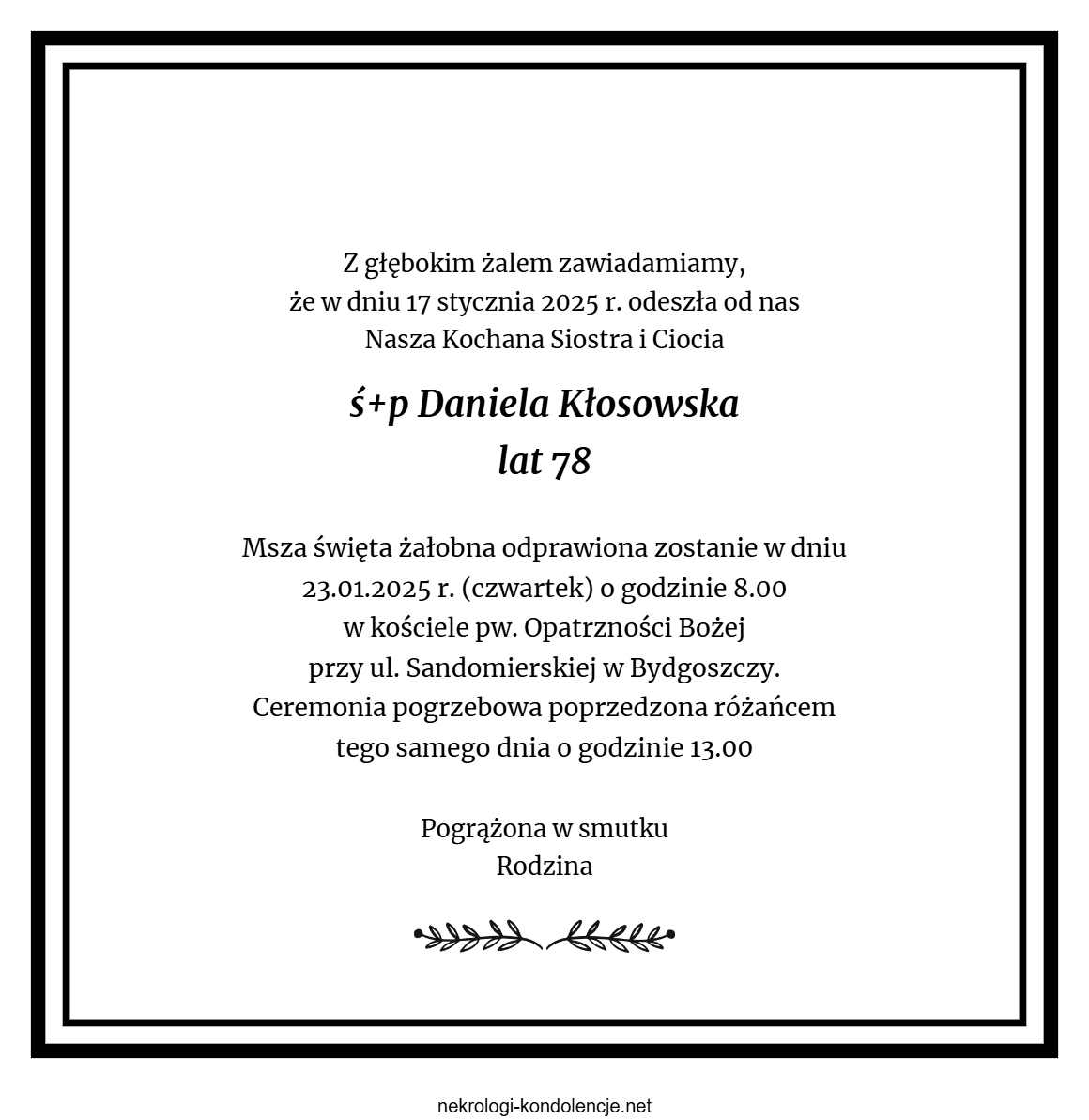 Nekrolog - Daniela Kłosowska