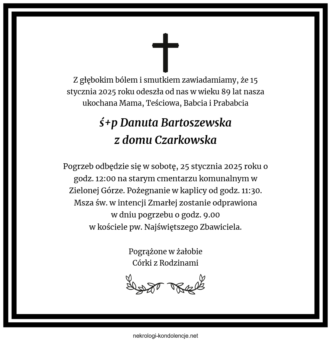 Nekrolog - Danuta Bartoszewska Nekrolog - Danuta Bartoszewska