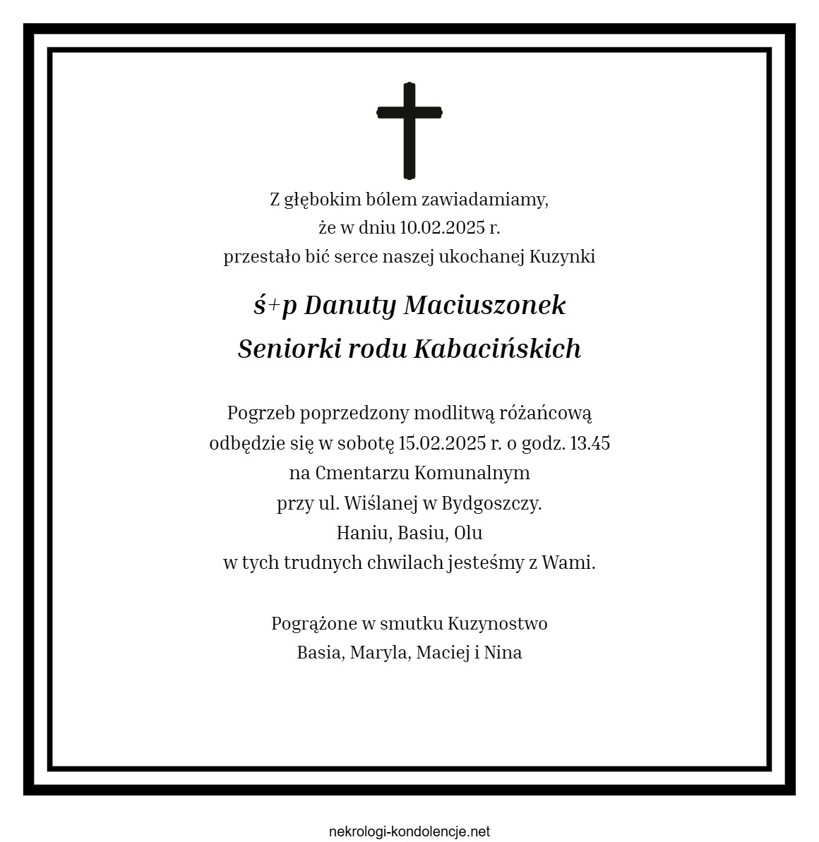 Nekrolog - Danuta Maciuszonek Nekrolog - Danuta Maciuszonek