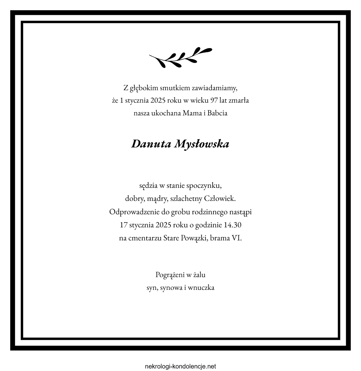 Nekrolog - Danuta Mysłowska Nekrolog - Danuta Mysłowska