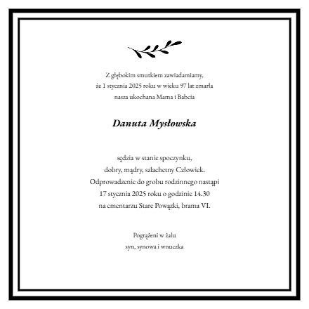 Nekrolog - Danuta Mysłowska