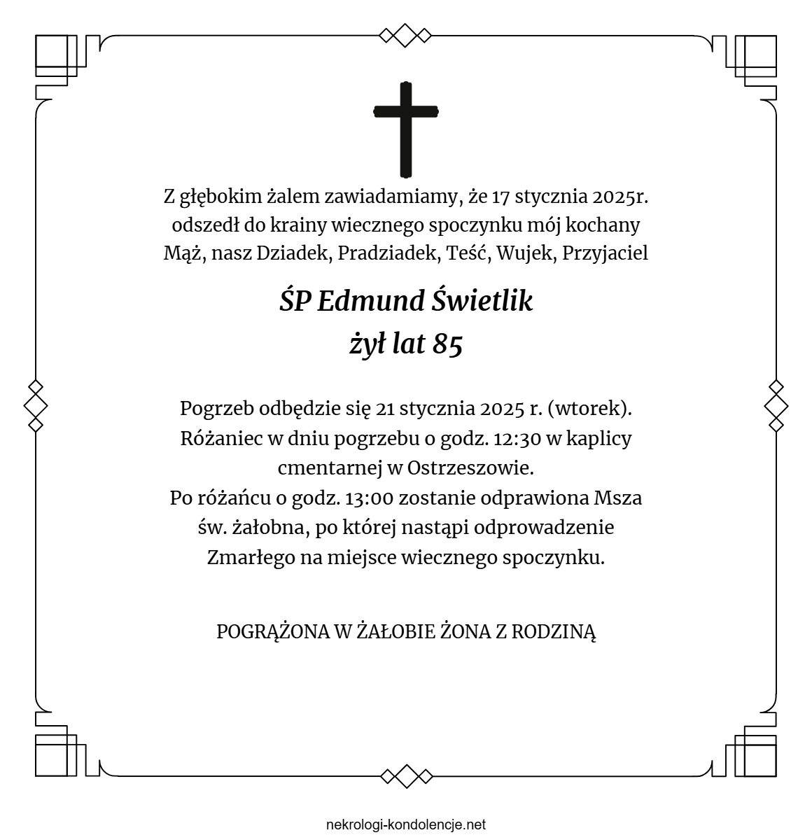 Nekrolog - Edmund Świetlik Nekrolog - Edmund Świetlik