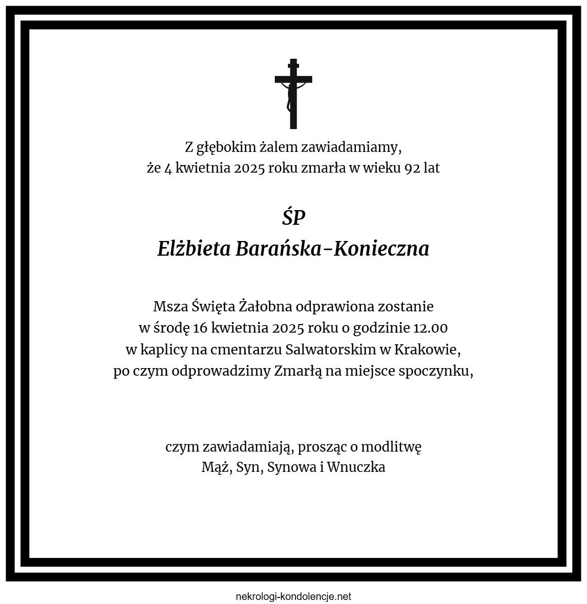 Nekrolog - Elżbieta Barańska-Konieczna Nekrolog - Elżbieta Barańska-Konieczna