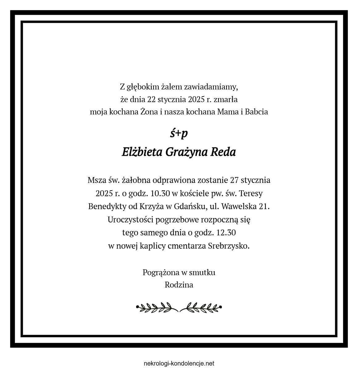 Nekrolog - Elżbieta Grażyna Reda Nekrolog - Elżbieta Grażyna Reda