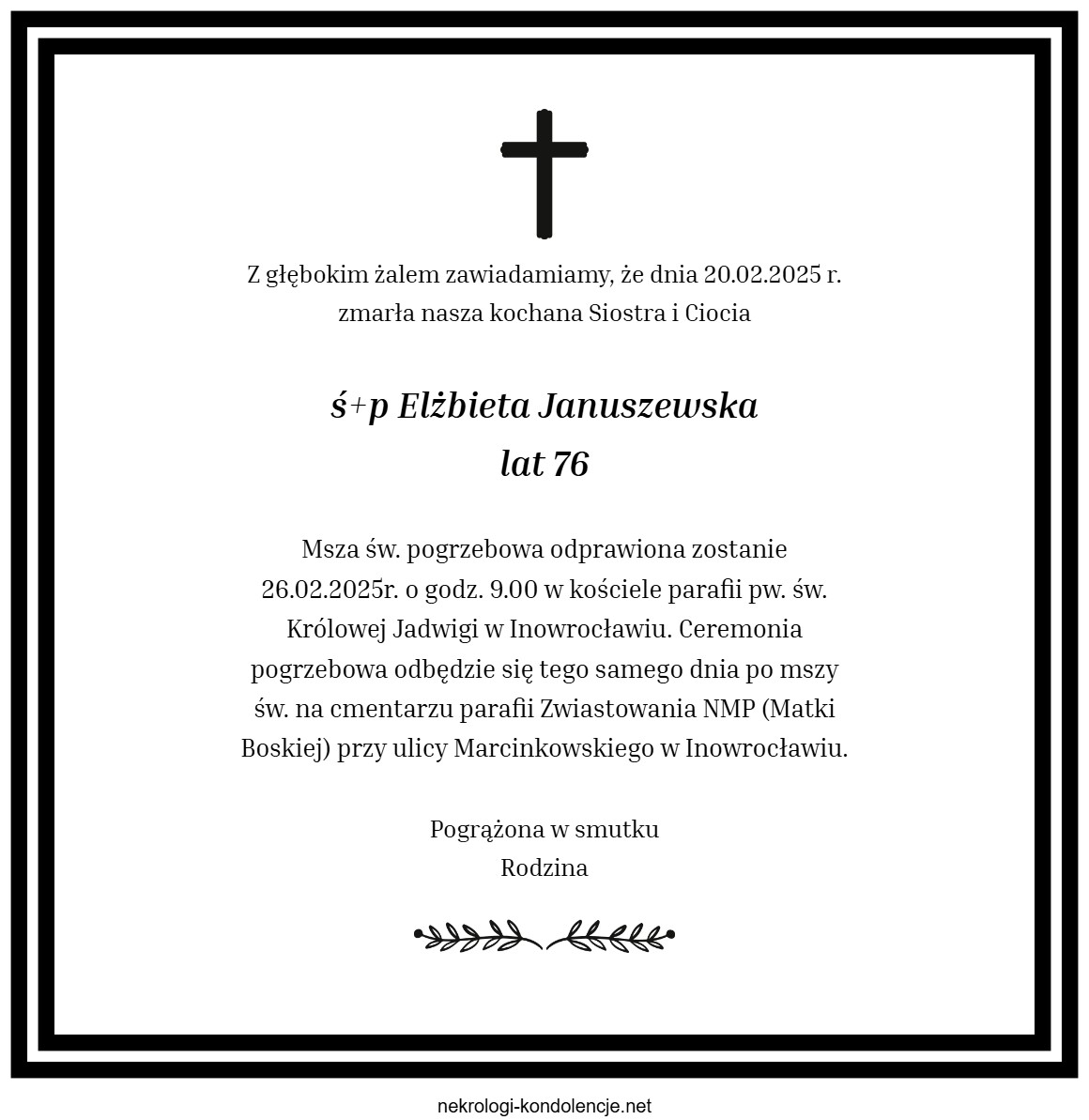 Nekrolog - Elżbieta Januszewska Nekrolog - Elżbieta Januszewska