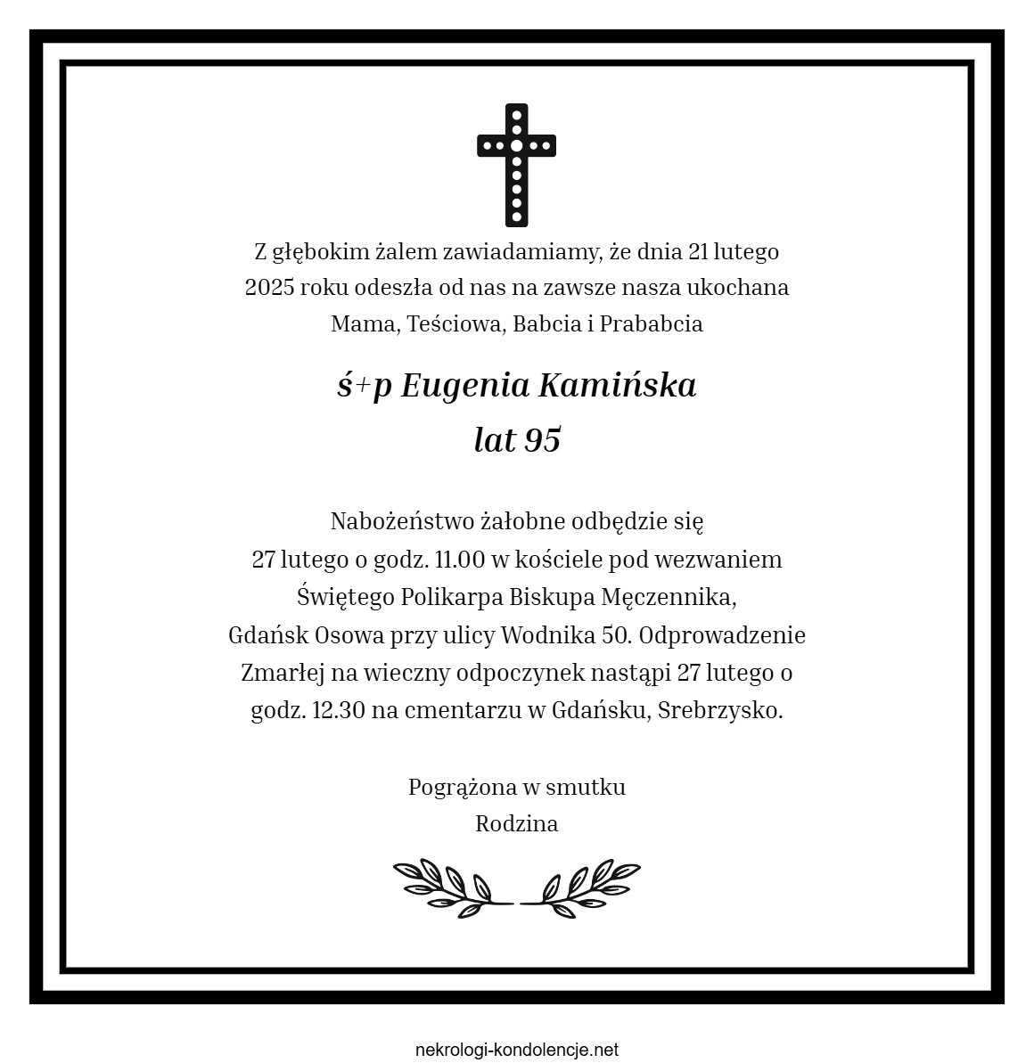 Nekrolog - Eugenia Kamińska Nekrolog - Eugenia Kamińska