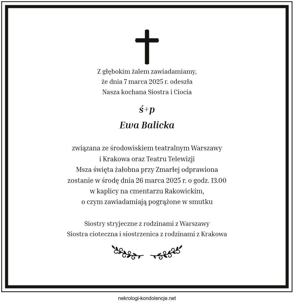 Nekrolog - Ewa Balicka Nekrolog - Ewa Balicka