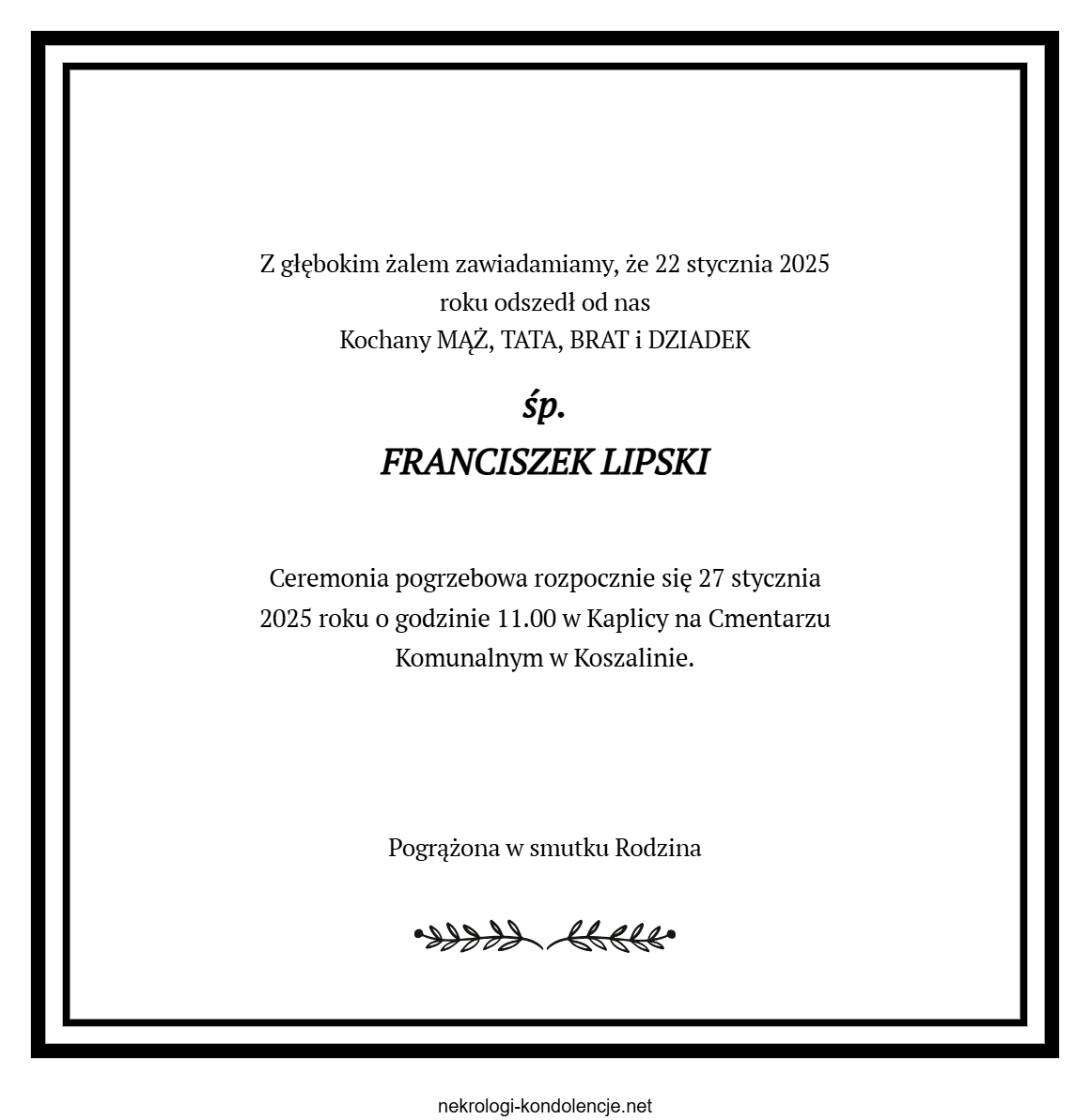 Nekrolog - Franciszek Lipski Nekrolog - Franciszek Lipski