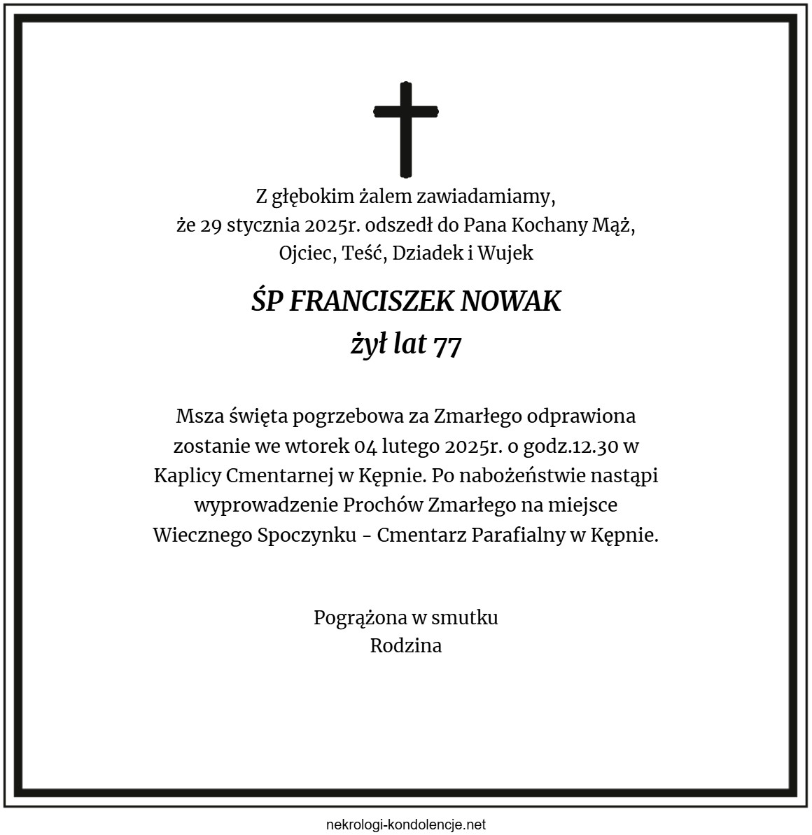 Nekrolog - Franciszek Nowak Nekrolog - Franciszek Nowak