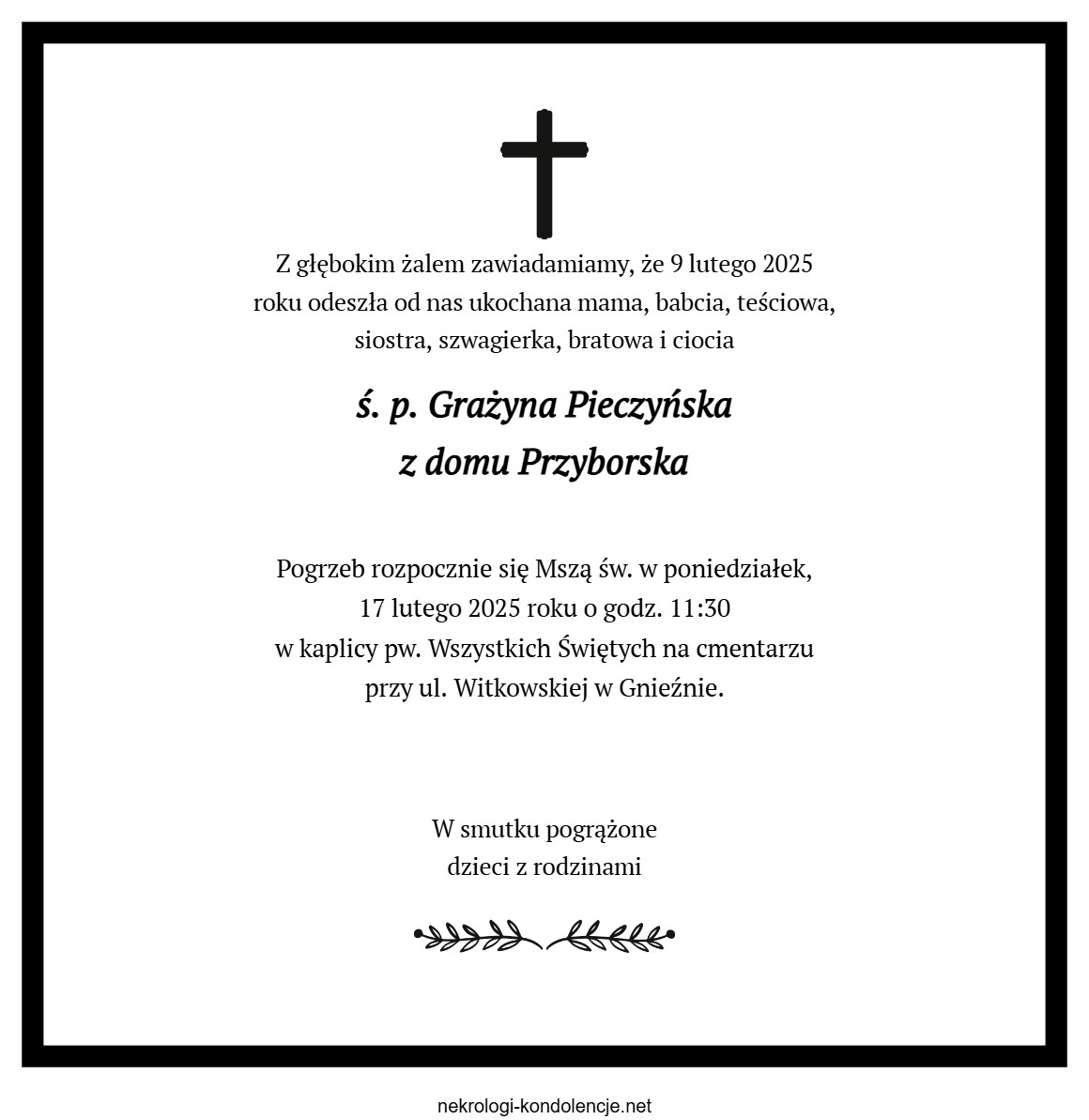 Nekrolog - Grażyna Pieczyńska Nekrolog - Grażyna Pieczyńska