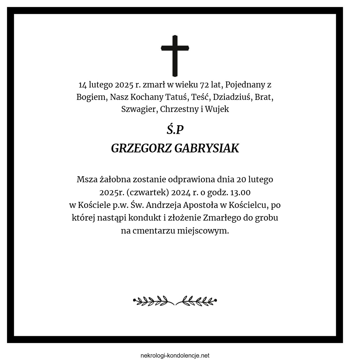 Nekrolog - Grzegorz Gabrysiak Nekrolog - Grzegorz Gabrysiak
