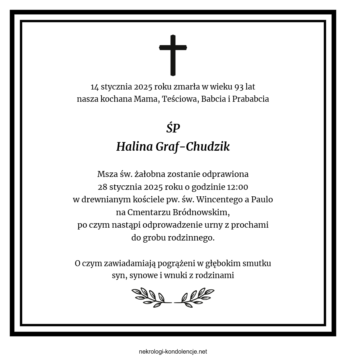 Nekrolog - Halina Graf-Chudzik