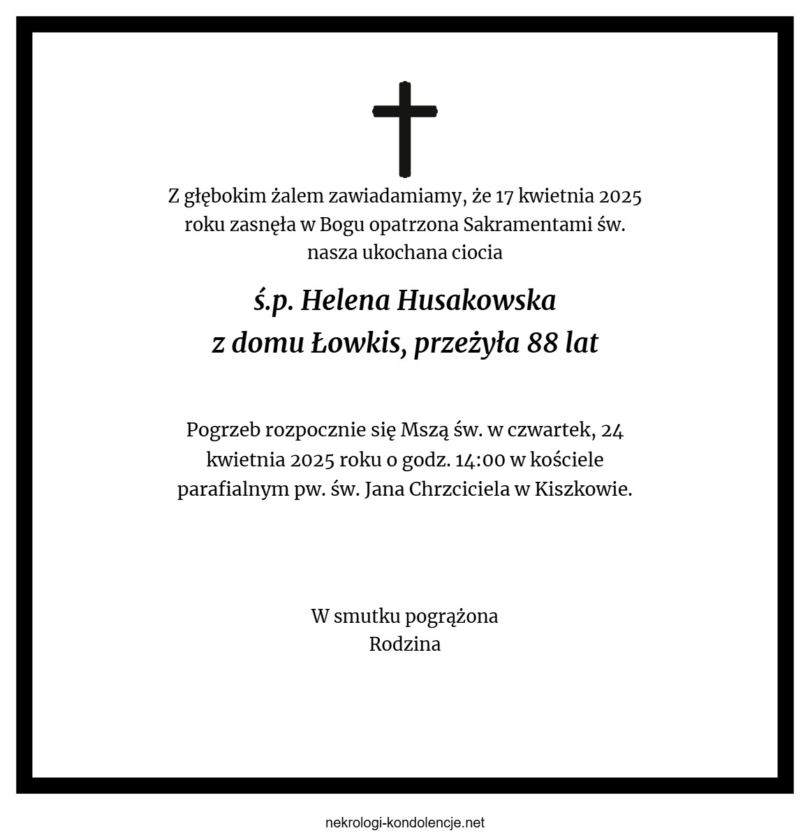 Nekrolog - Helena Husakowska Nekrolog - Helena Husakowska